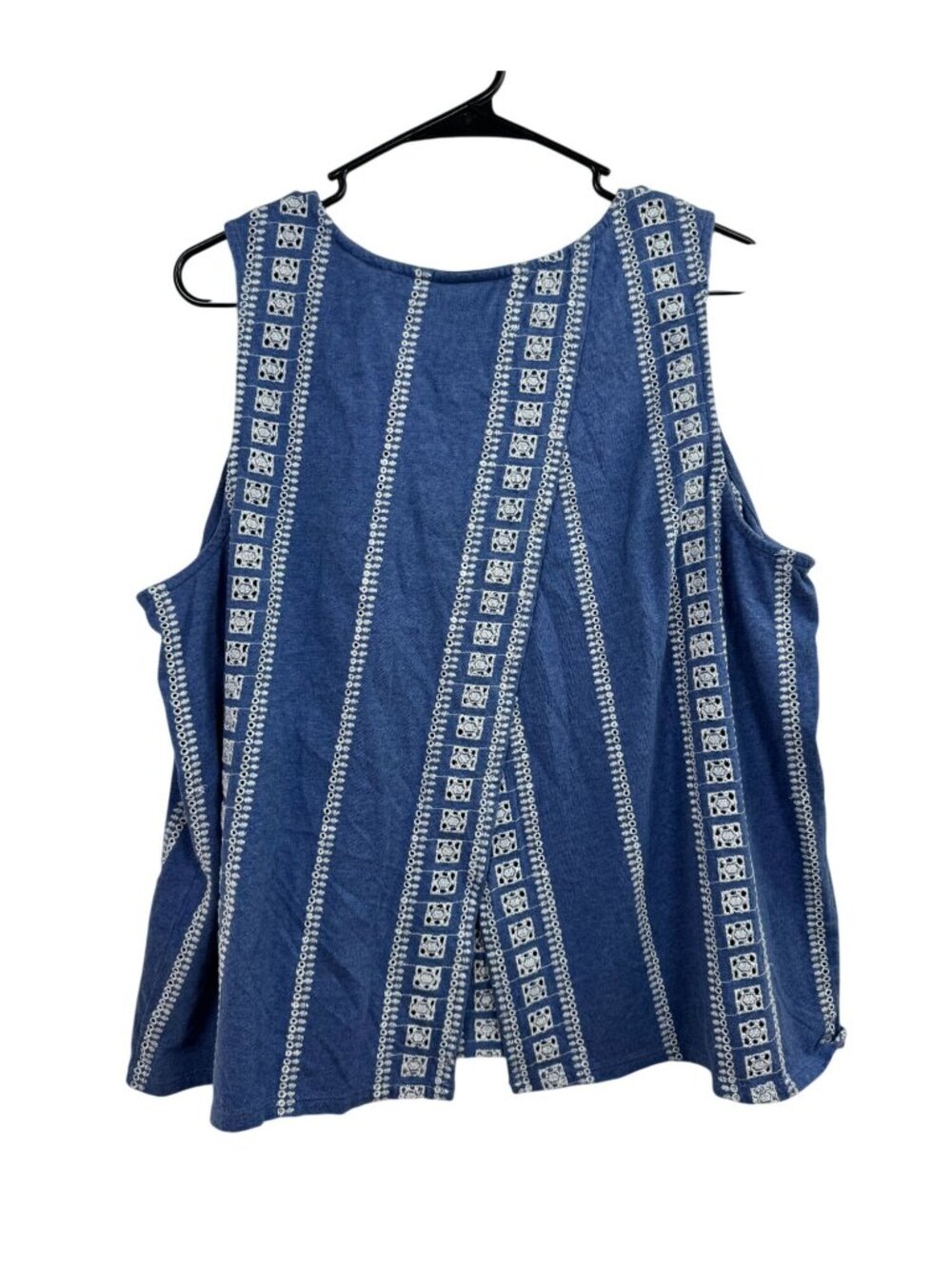 J. Jill Blue Sleeveless Embroidered 100% Cotton Tank Top size XL Boho Eyelet